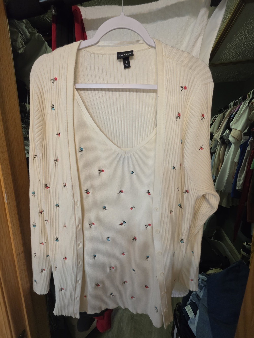 torrid Cream Embroidered V-Neck Sweater and Cardigan